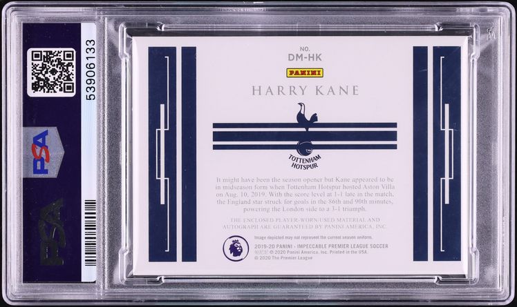 2019 Panini Impeccable Premier League Harry Kane PATCH AUTO 1/1 #DM-HK PSA 9 MINT