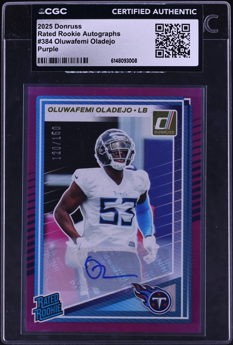 2025 Donruss Purple Oluwafemi Oladejo ROOKIE AUTO /150 #384 CGC AUTH