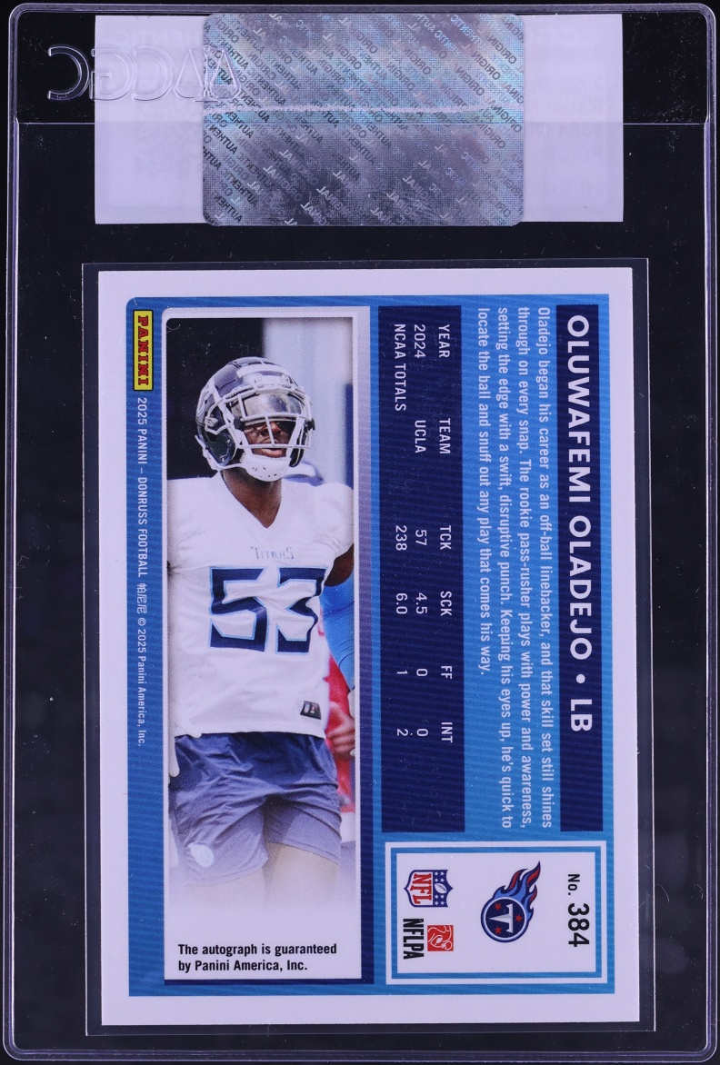 2025 Donruss Purple Oluwafemi Oladejo ROOKIE AUTO /150 #384 CGC AUTH