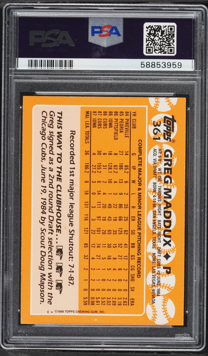 1988 Topps Tiffany Greg Maddux #361 PSA 5 EX