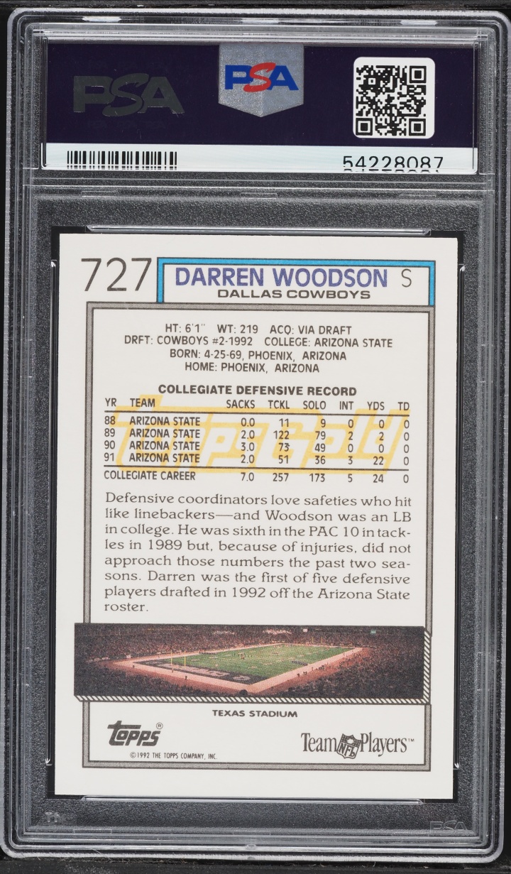1992 Topps Gold Darren Woodson ROOKIE #727 PSA 8 NM-MT