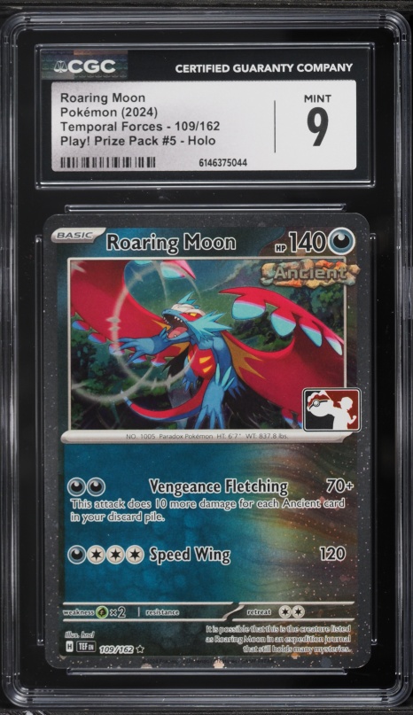2024 Pokemon SV Temporal Forces Play! Prize Pack 5 Holo Roaring Moon #109 CGC 9 MINT