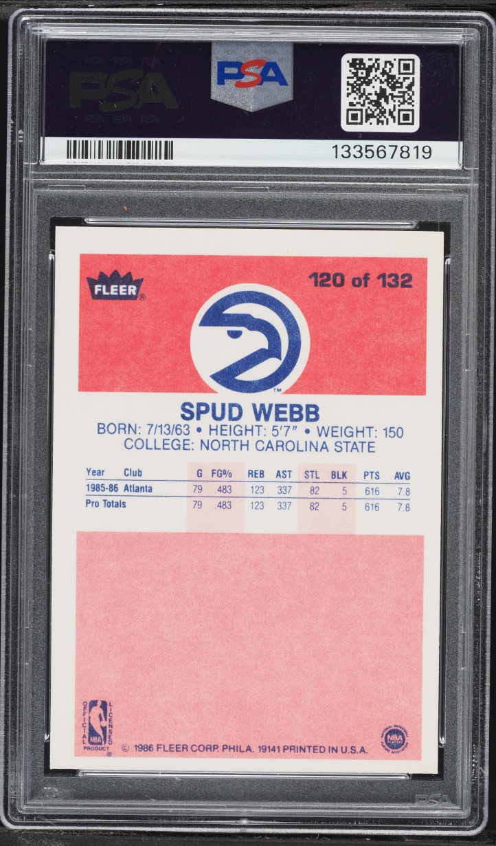1986 Fleer Basketball Spud Webb ROOKIE #120 PSA 7 NRMT