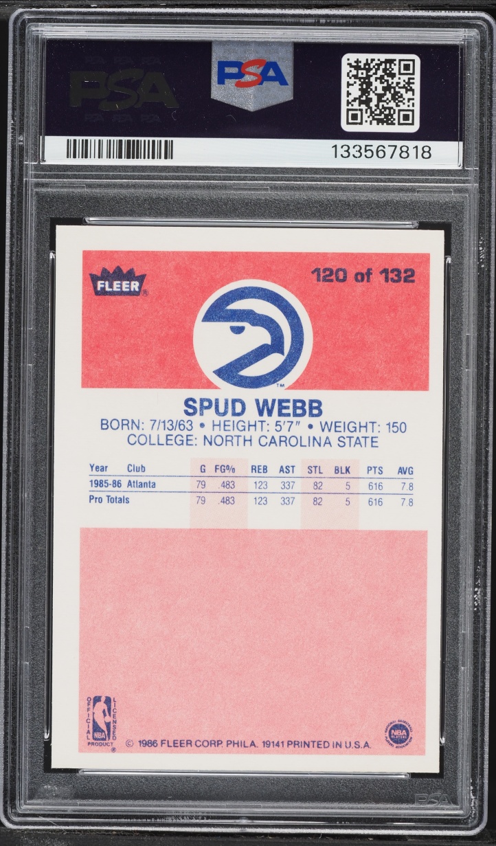 1986 Fleer Basketball Spud Webb ROOKIE #120 PSA 9 MINT
