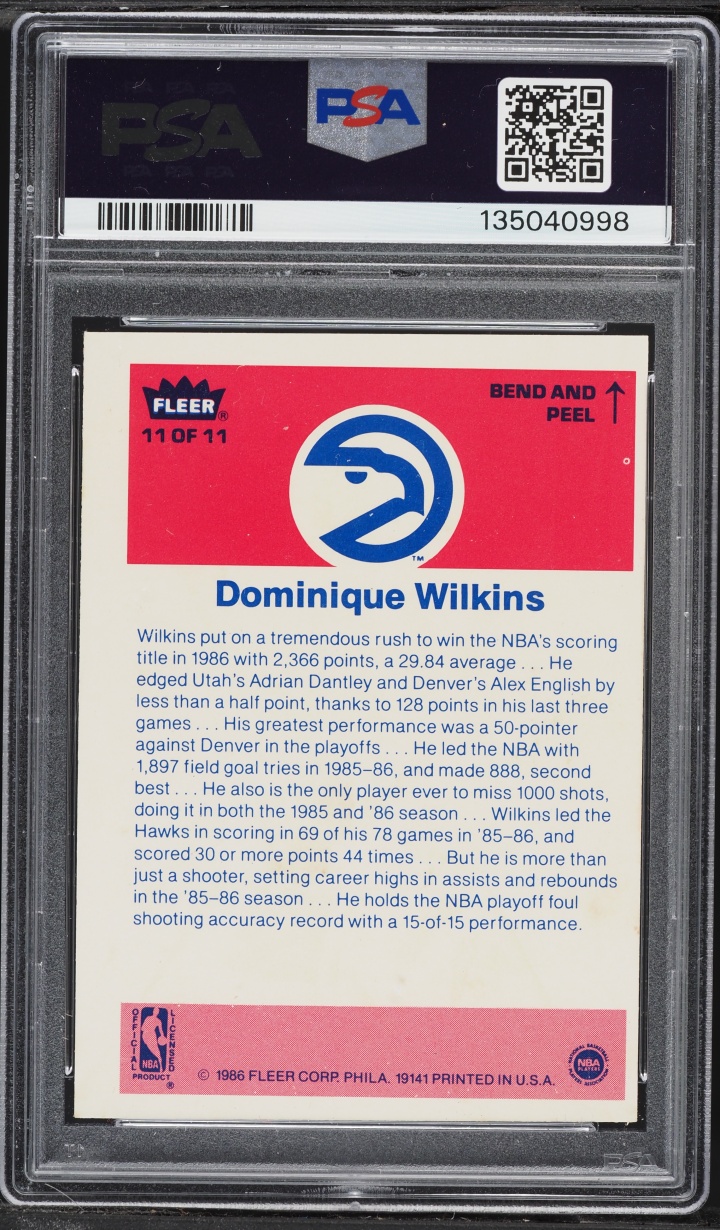 1986 Fleer Sticker Basketball Dominique Wilkins #11 PSA 5 EX