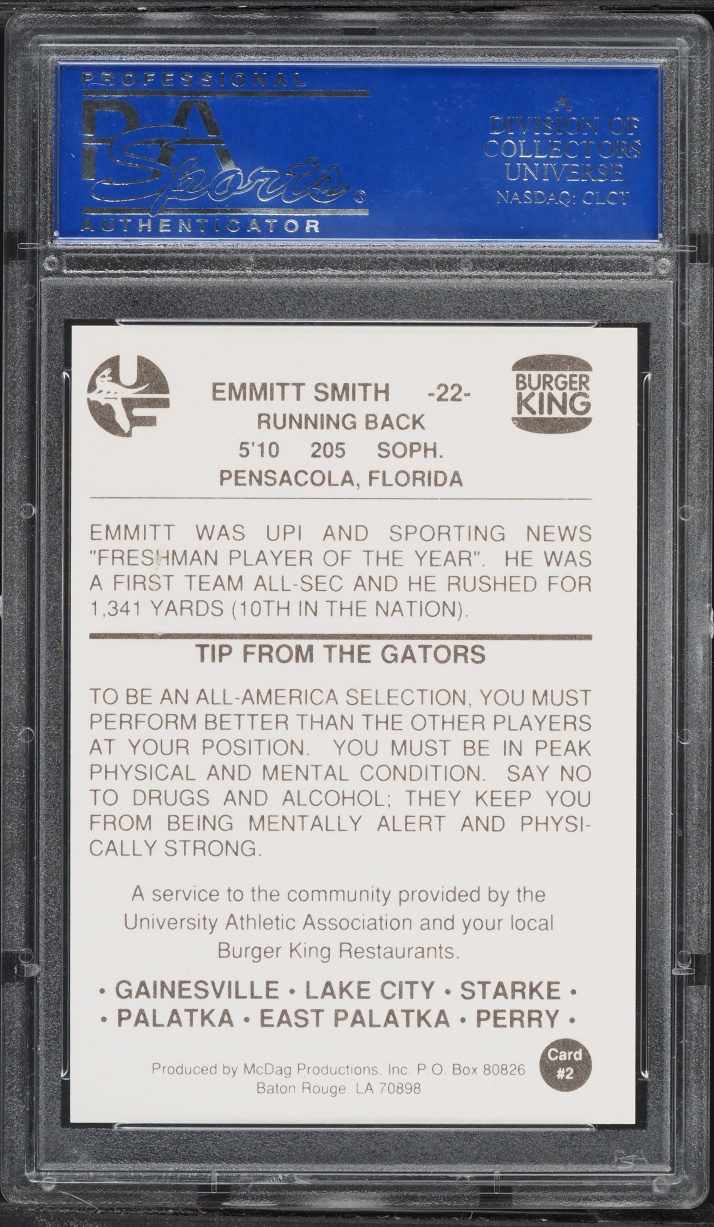 1988 Burger King Florida Gators Emmitt Smith ROOKIE #2 PSA 9 MINT