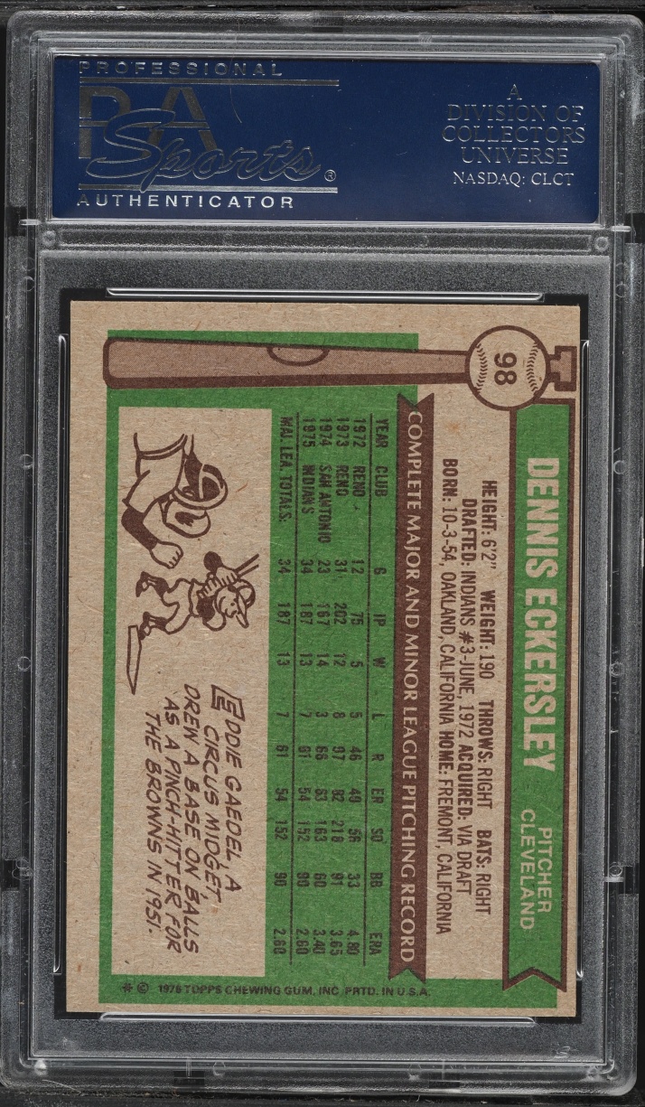 1976 Topps Dennis Eckersley ROOKIE #98 PSA 7 NRMT