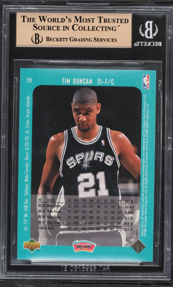 1997 SP Authentic Tim Duncan ROOKIE #128 BGS 9.5 GEM MINT on Fanatics ...