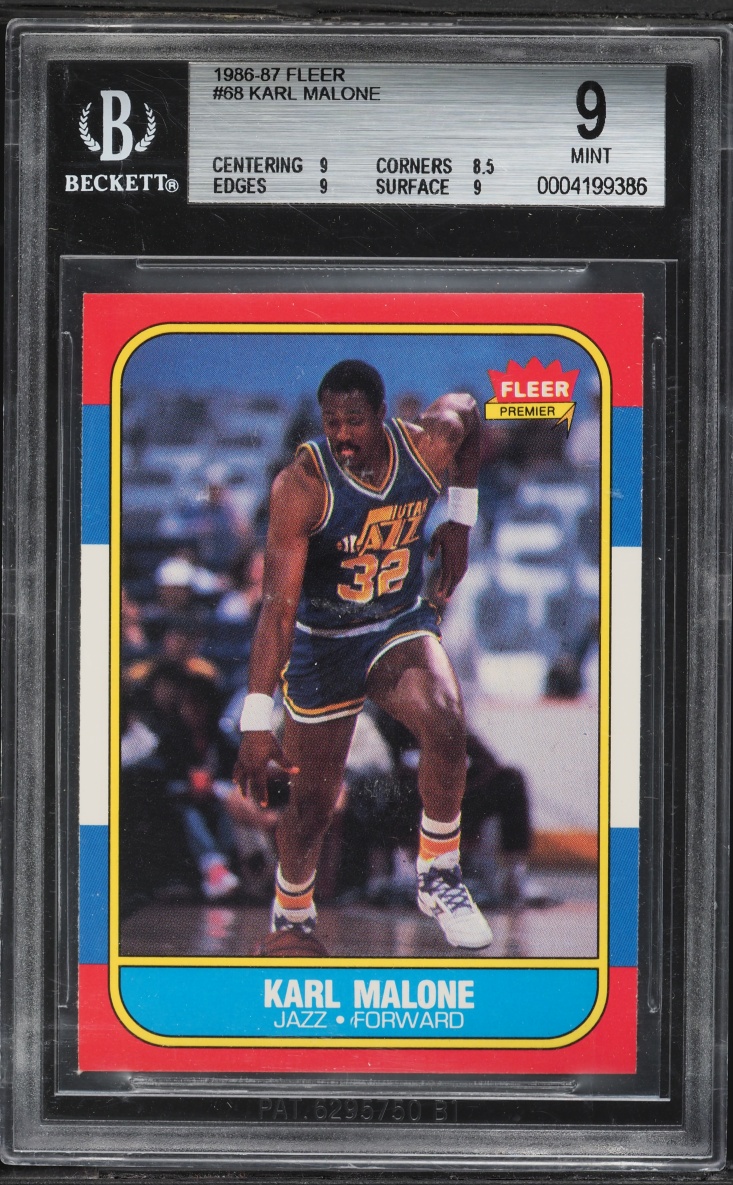 1986 Fleer Basketball Karl Malone ROOKIE #68 BGS 9 MINT