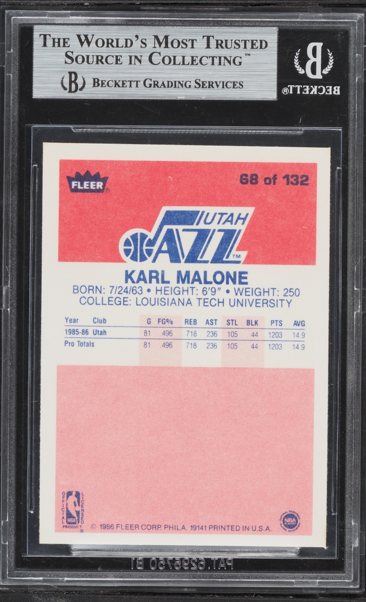1986 Fleer Basketball Karl Malone ROOKIE #68 BGS 9 MINT