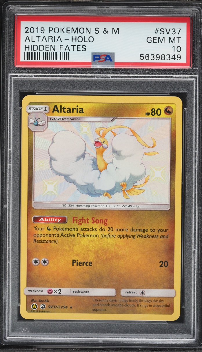 2019 Pokemon Sun & Moon Hidden Fates Holo Shiny Altaria #SV37 PSA 10 GEM MINT