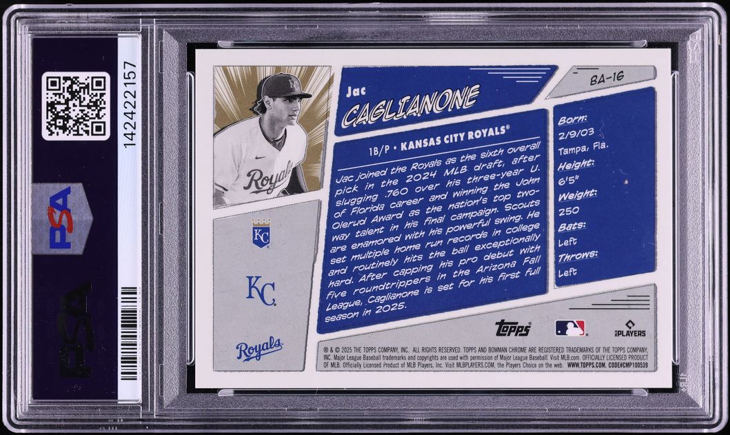 2025 Bowman Anime Jac Caglianone PROSPECT #BA16 PSA 10 GEM MINT