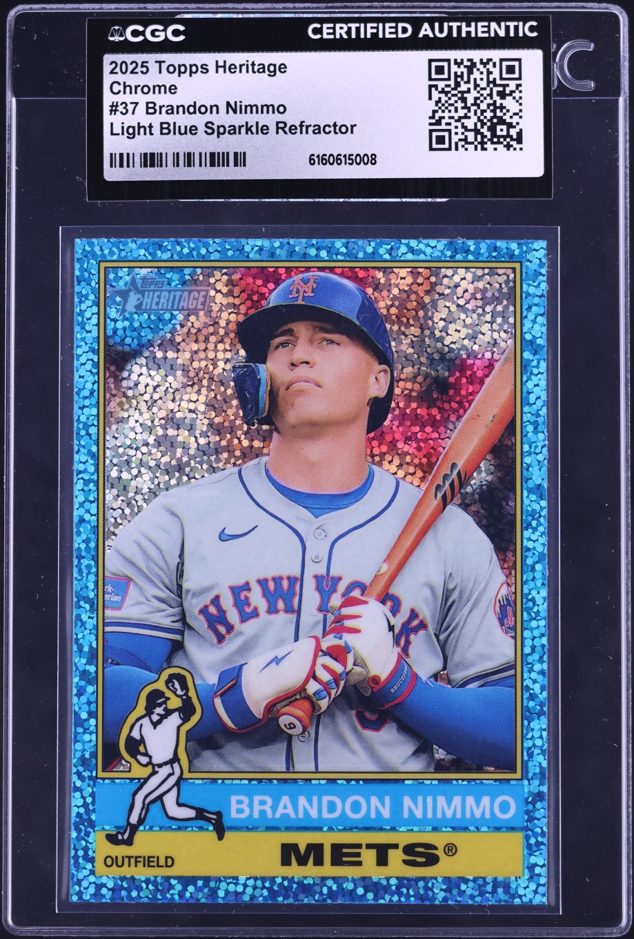 2025 Topps Heritage Chrome Light Blue Sparkle Refractor Brandon Nimmo #37 CGC AUTH