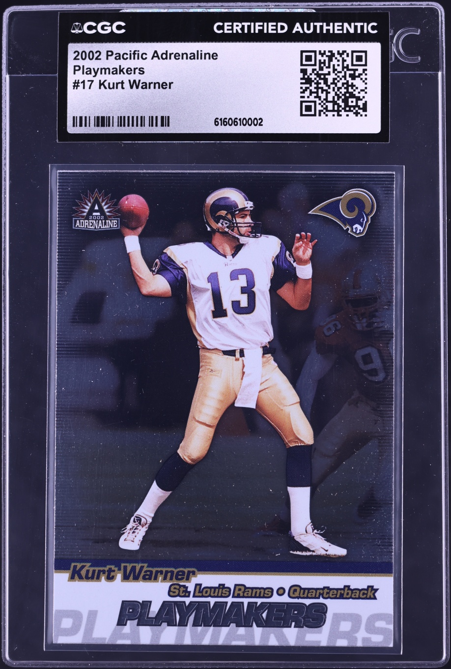 2002 Pacific Adrenaline Playmakers Kurt Warner #17 CGC AUTH