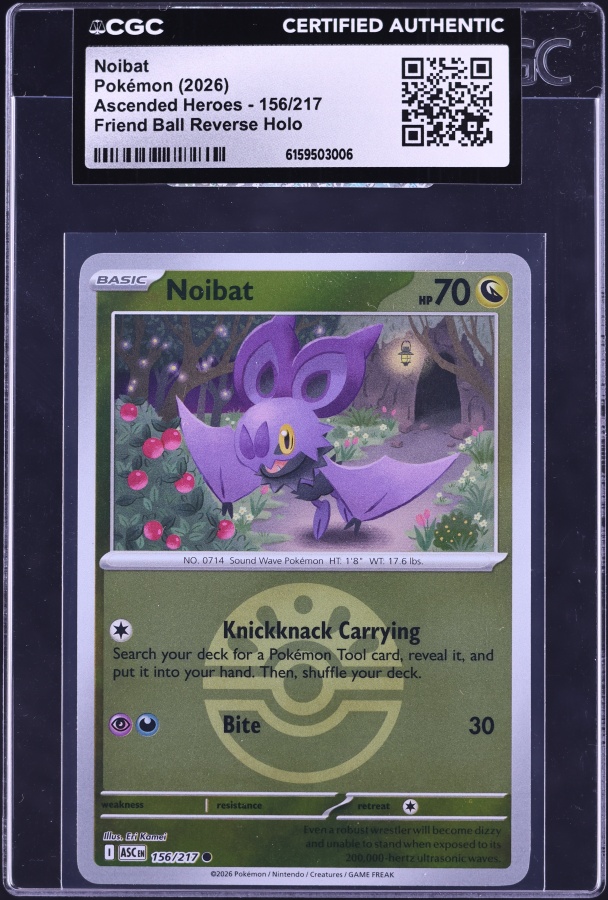 2026 Pokemon Mega Evolution Ascended Heroes Friend Ball Reverse Holo Noibat #156 CGC AUTH