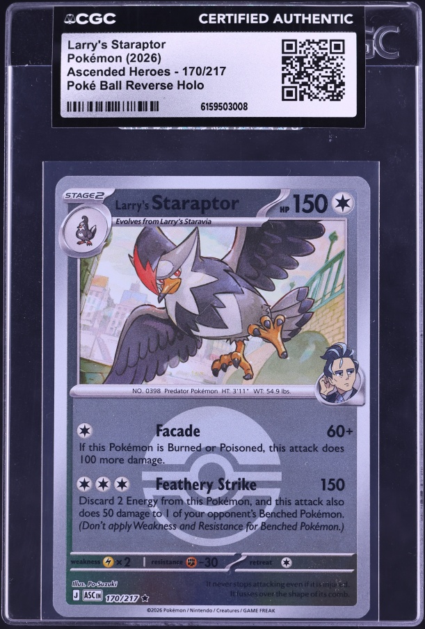 2026 Pokemon Mega Ascended Heroes Poke Ball Reverse Holo Larry's Staraptor #170 CGC AUTH
