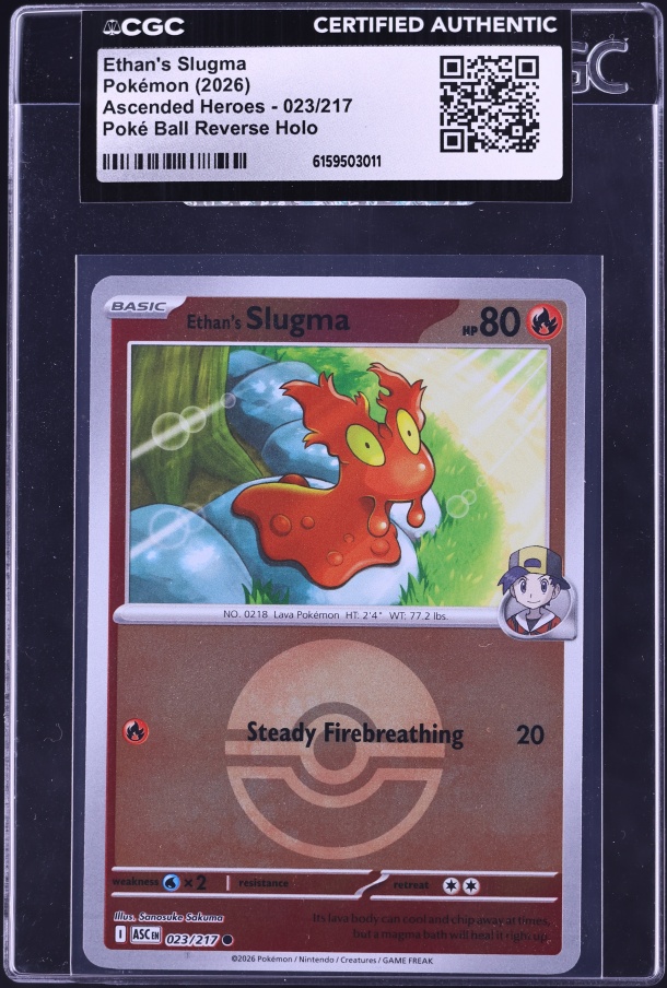 2026 Pokemon Mega Evolution Ascended Heroes Poke Ball Reverse Holo Ethan's Slugma #023 CGC AUTH