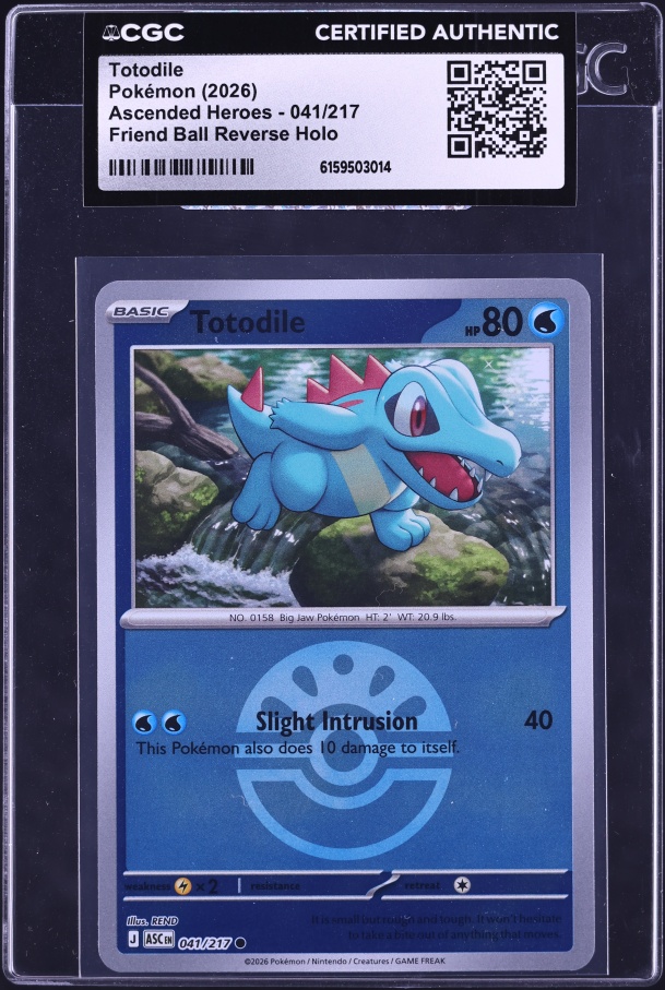 2026 Pokemon Mega Evolution Ascended Heroes Friend Ball Reverse Holo Totodile #41 CGC AUTH