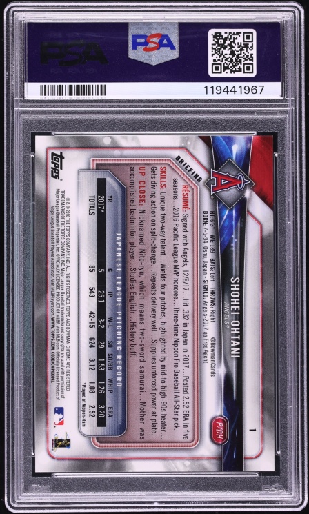 2018 Bowman Chrome Carrying Bag Shohei Ohtani ROOKIE #1 PSA 10 GEM MINT