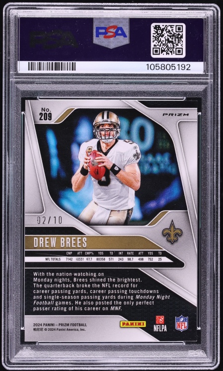 2024 Panini Prizm Gold Drew Brees /10 #209 PSA 9 MINT