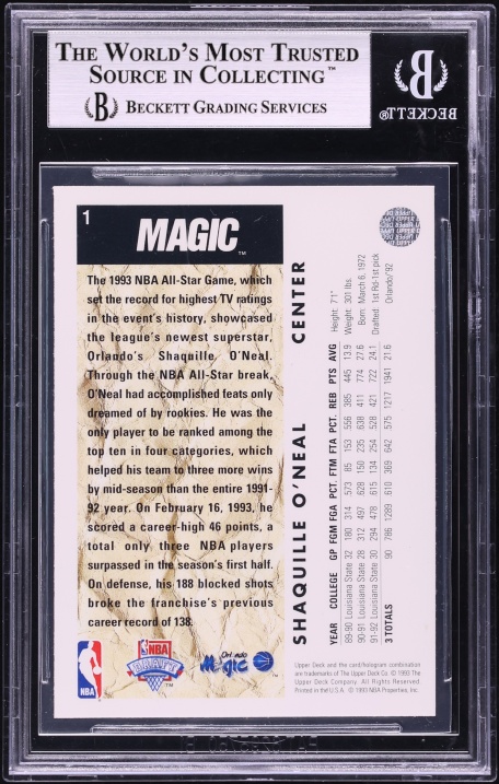 1992 Upper Deck Basketball Shaquille O'Neal ROOKIE #1 BGS 8.5 NM-MT+