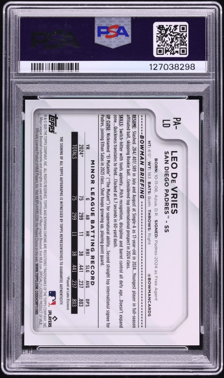 2025 Topps National Convention Silver Pack Red Ref Leo De Vries PROSPECT AUTO DNA 10 5/5 PSA 10