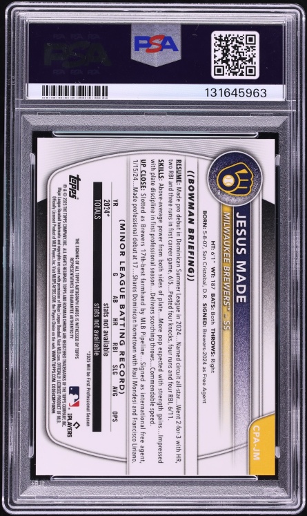 2025 Bowman Chrome Jesus Made PROSPECT AUTO #CPA-JM PSA 9 MINT