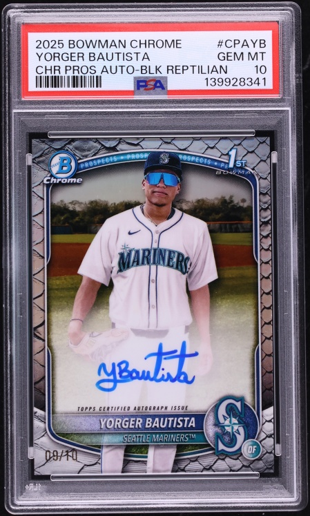 2025 Bowman Chrome Black Reptilian Yorger Bautista PROSPECT AUTO /10 #CPAYB PSA 10 GEM MINT