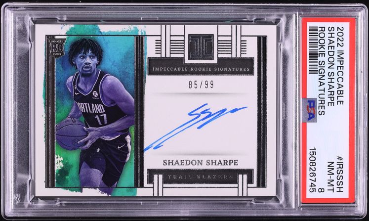 2022 Panini Impeccable Shaedon Sharpe ROOKIE AUTO /99 #IRS-SSH PSA 8 NM-MT
