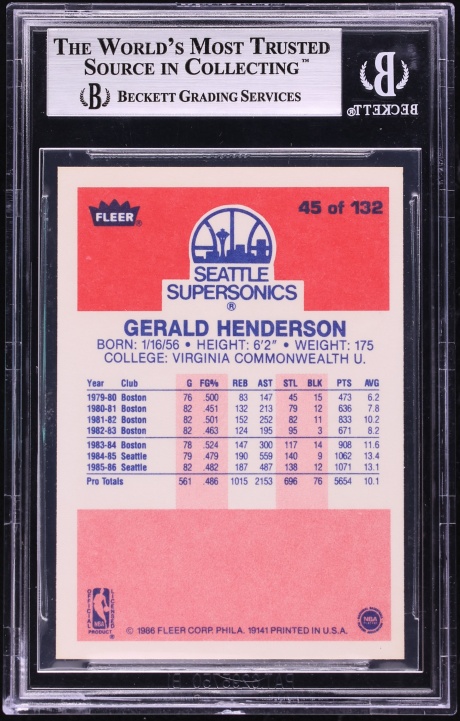 1986 Fleer Basketball Gerald Henderson #45 BGS 9 MINT