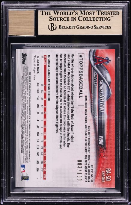 2018 Topps Chrome Blue Refractor Shohei Ohtani ROOKIE AUTO /150 #RA-SO BGS 9.5 GEM MINT
