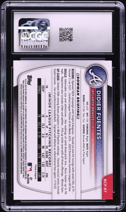 2025 Bowman Chrome Didier Fuentes PROSPECT #BCP-87 CGC 10 GEM MINT