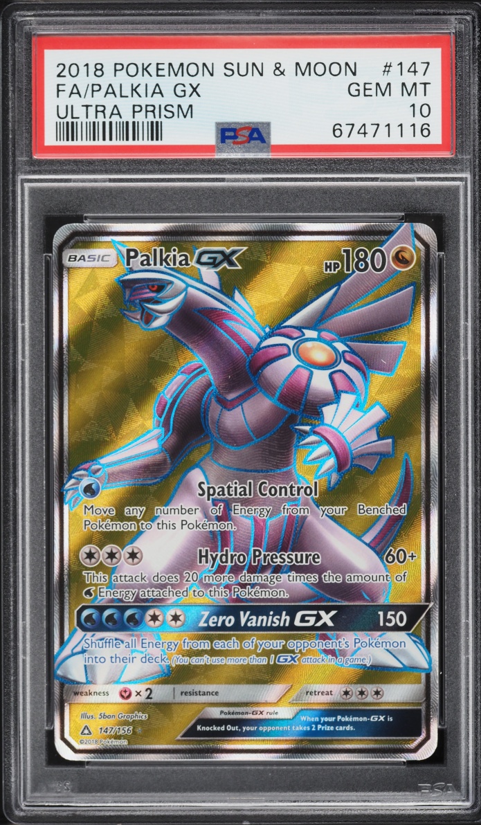 2018 Pokemon Sun & Moon Ultra Prism Full Art Palkia GX #147 PSA 10 GEM MINT