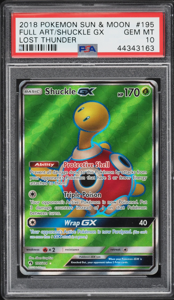 2018 Pokemon Sun & Moon Lost Thunder Full Art Shuckle GX #195 PSA 10 GEM MINT