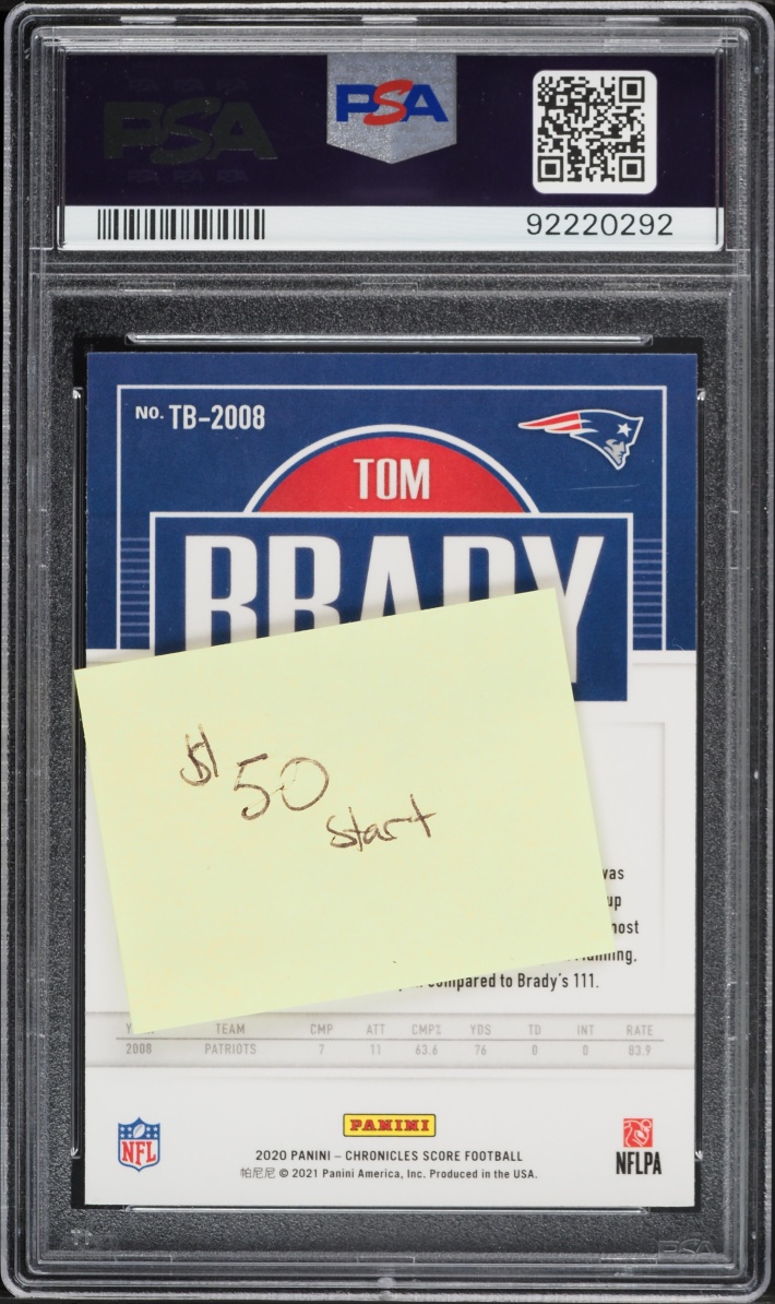 2020 Panini Chronicles Score Tribute '00-19 Tom Brady #TB2008 PSA 9 MINT
