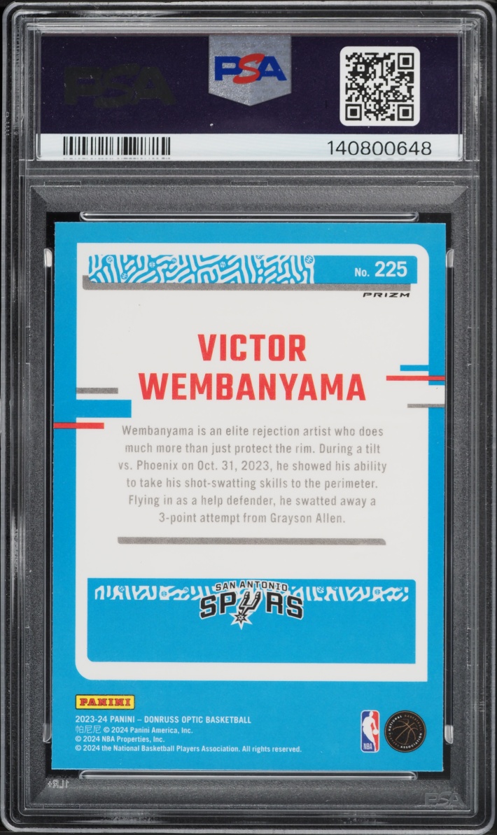 2023 Donruss Optic Hyper Pink Victor Wembanyama ROOKIE #225 PSA 10 GEM MINT