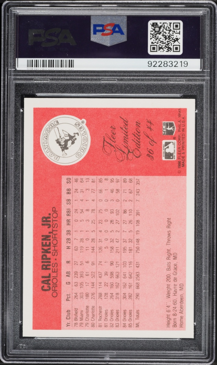 1986 Fleer Limited Edition Cal Ripken Jr. #36 PSA 9 MINT