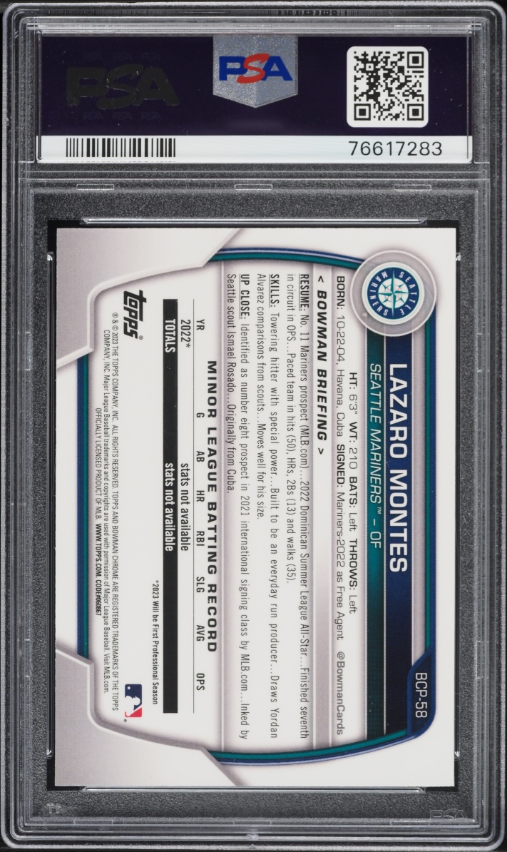 2023 Bowman Chrome Mega Box Lazaro Montes PROSPECT #BCP-58 PSA 10 GEM MINT