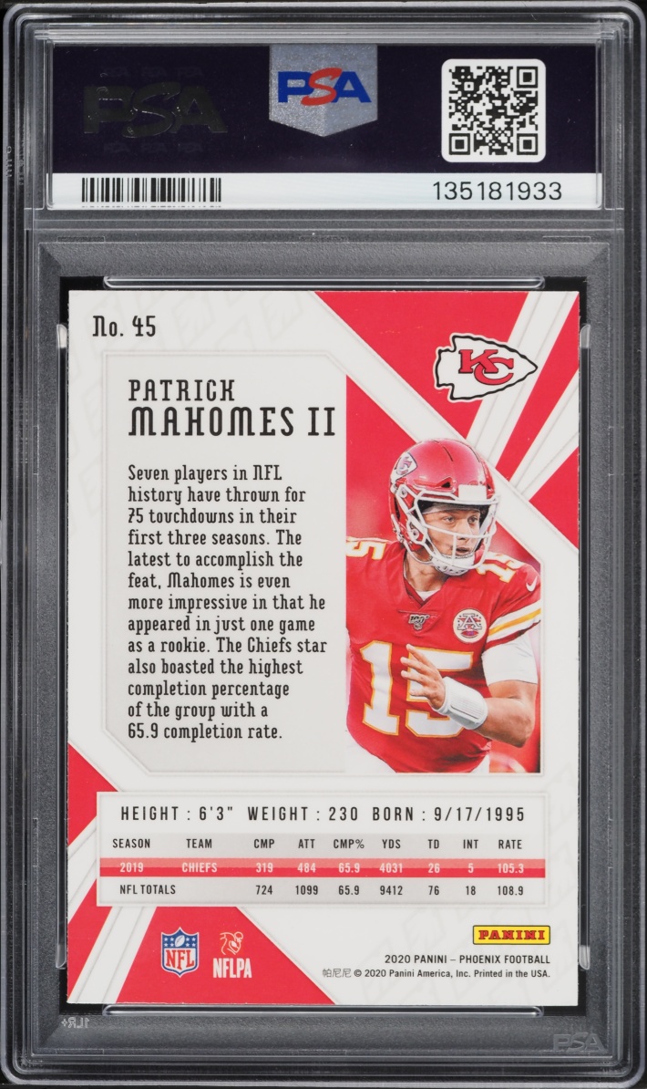 2020 Panini Phoenix Fire Burst Patrick Mahomes II #45 PSA 10 GEM MINT