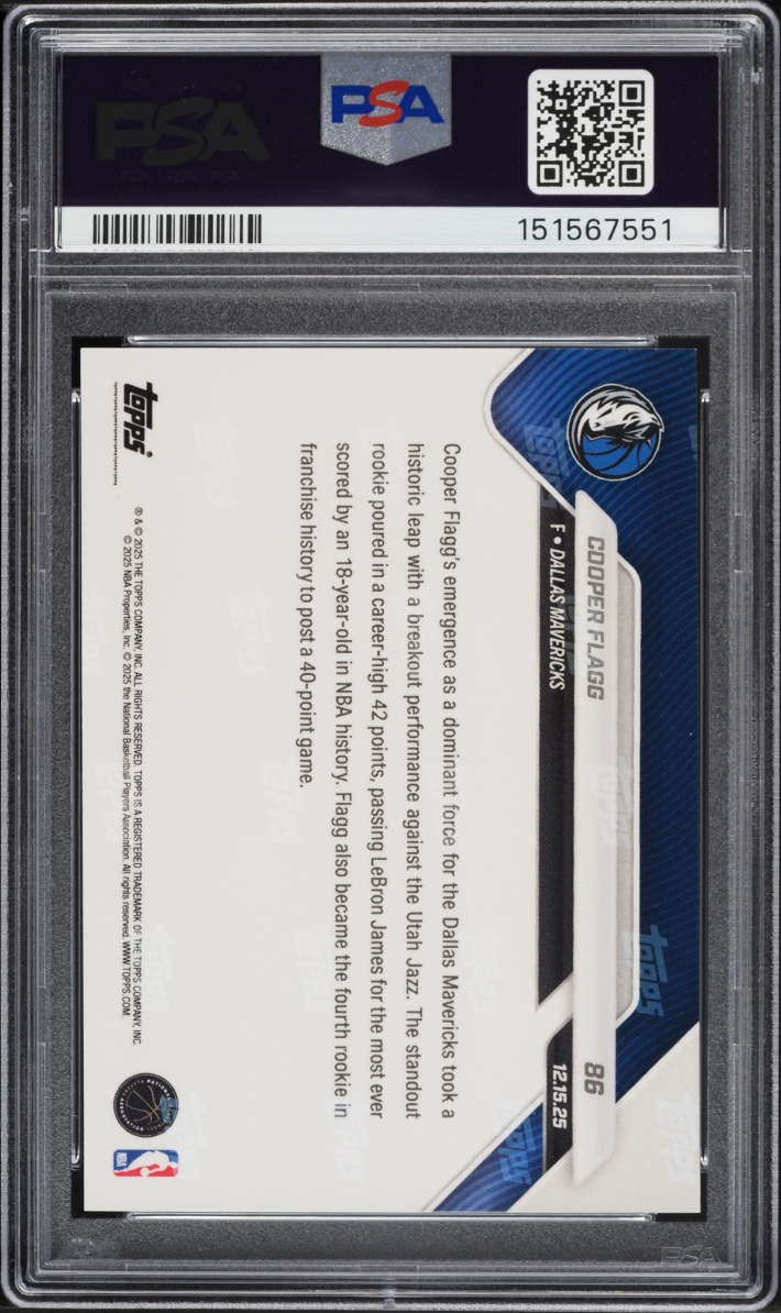 2025 Topps Now Cooper Flagg ROOKIE #86 PSA 10 GEM MINT