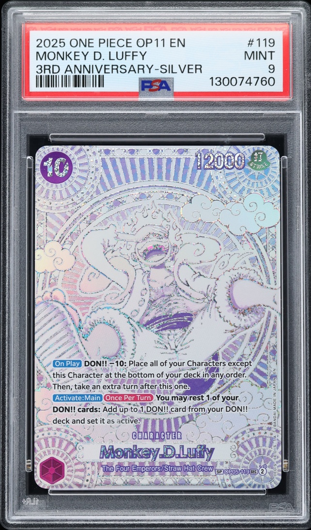 2025 One Piece Fist Of Divine Speed 3rd Anniversary Silver Monkey D. Luffy #OP05-119 PSA 9 MINT