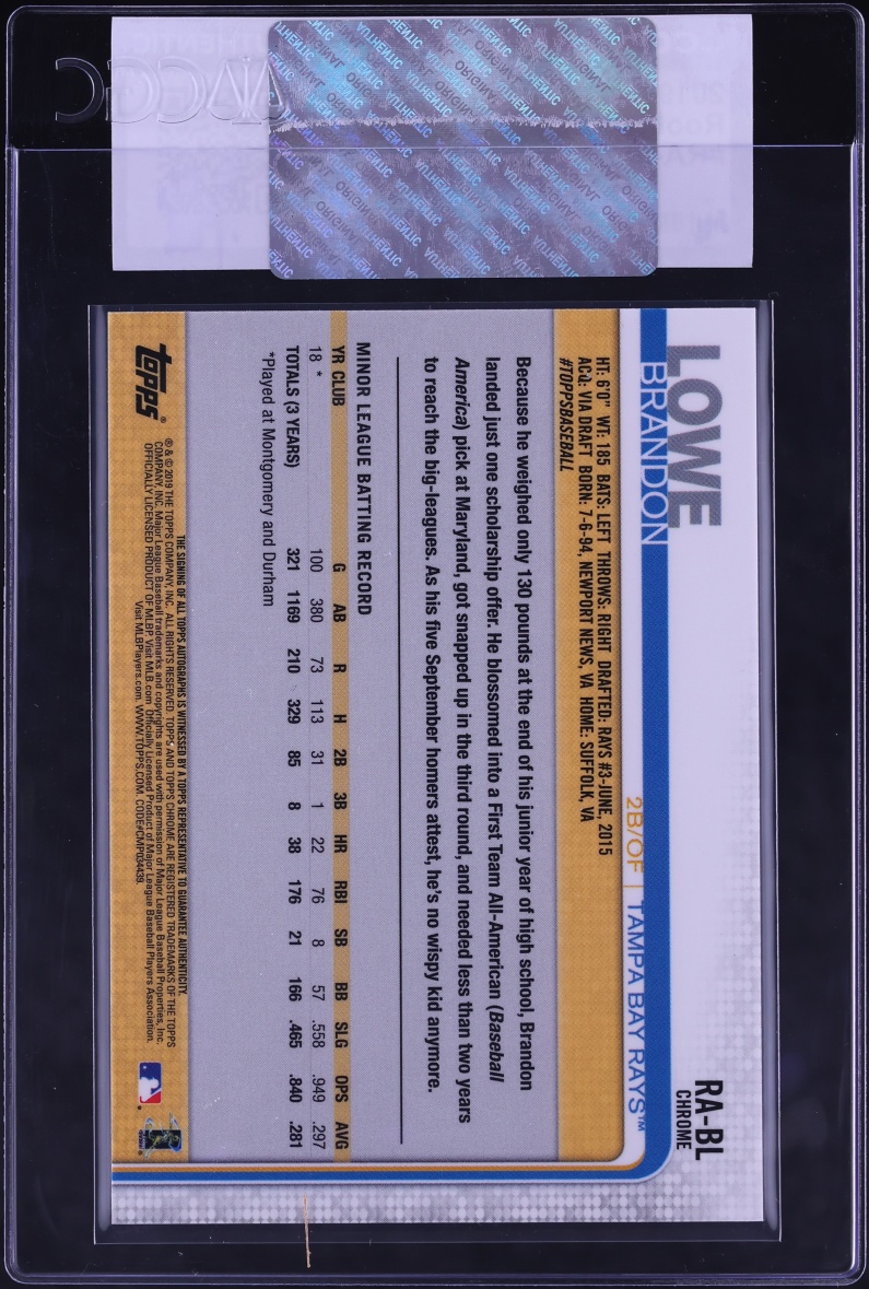 2019 Topps Chrome Brandon Lowe ROOKIE AUTO #RA-BL CGC AUTH