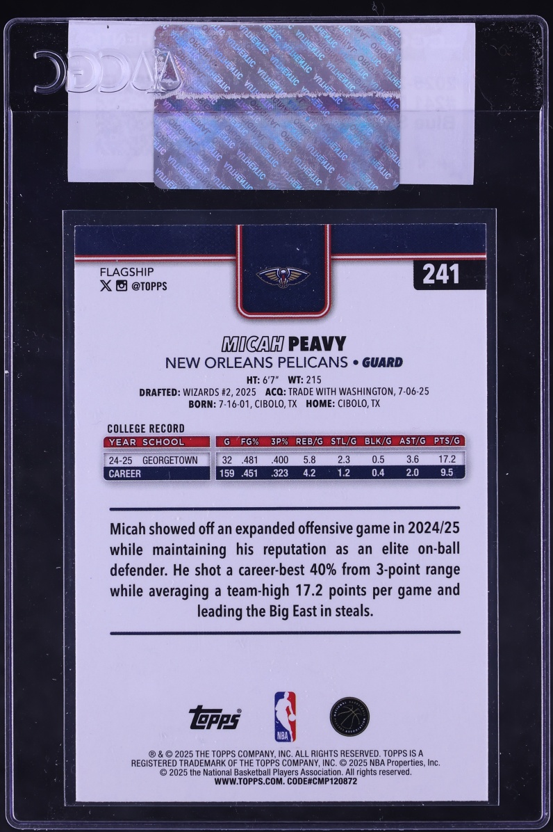 2025 Topps Blue Sandglitter Micah Peavy ROOKIE #241 CGC AUTH