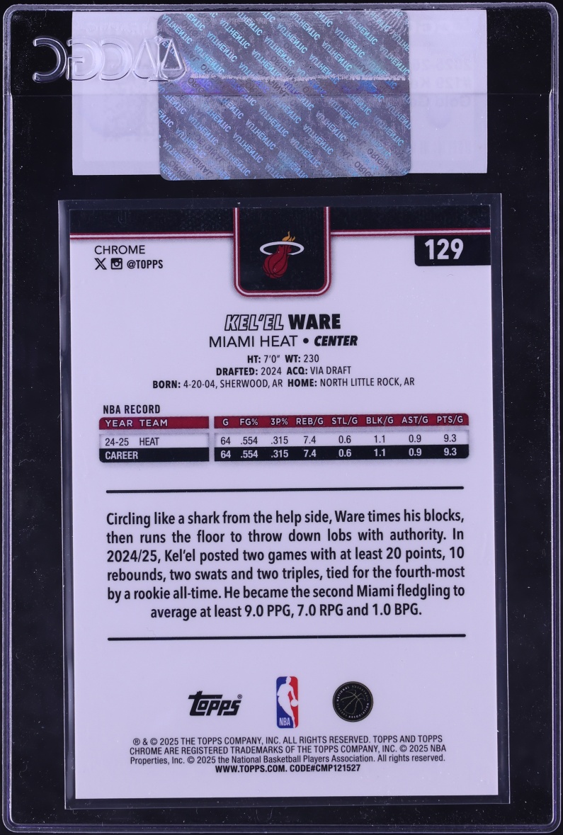 2025 Topps Chrome Gold Geometric Refractor Kel'el Ware /50 #129 CGC AUTH