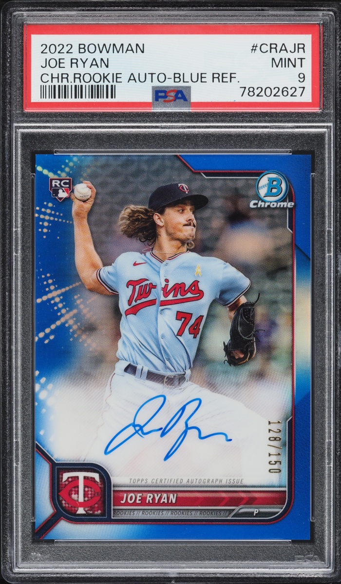 2022 Bowman Chrome Blue Refractor Joe Ryan ROOKIE AUTO /150 #CRAJR PSA 9 MINT