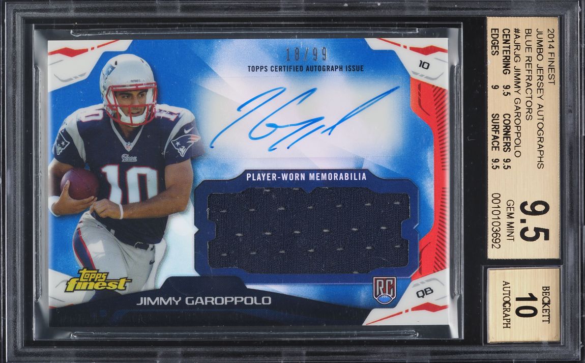2014 Finest Jumbo Blue Refractors Jimmy Garoppolo RC PATCH AUTO /99 #AJRJG BGS 9.5 GEM MINT