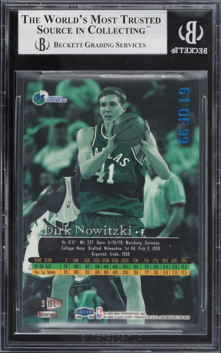 1998 Flair Showcase Legacy Collection Row 3 Dirk Nowitzki ROOKIE /99 #16 BGS 9 MINT