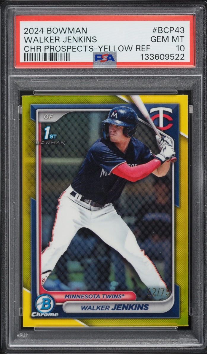 2024 Bowman Chrome Yellow Refractor Walker Jenkins PROSPECT /75 #BCP43 PSA 10 GEM MINT