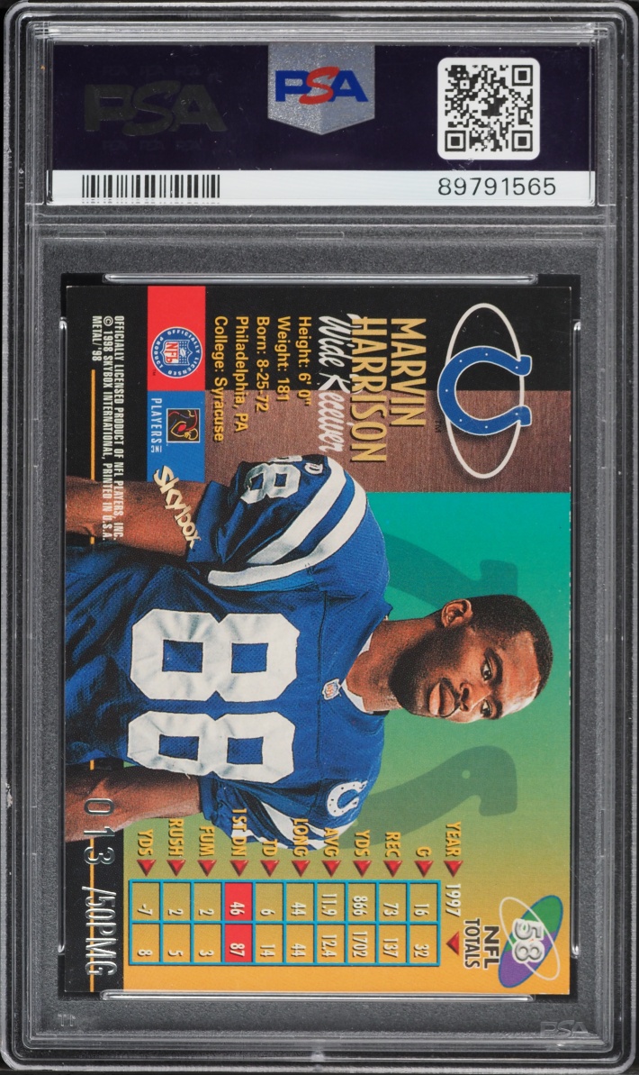 1998 Metal Universe Precious Metal Gems PMG Marvin Harrison /50 #58 PSA 7 NRMT