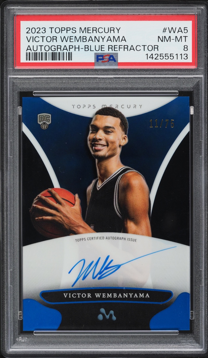 2023 Topps Mercury Blue Refractor Victor Wembanyama ROOKIE AUTO /75 #WA-5 PSA 8 NM-MT
